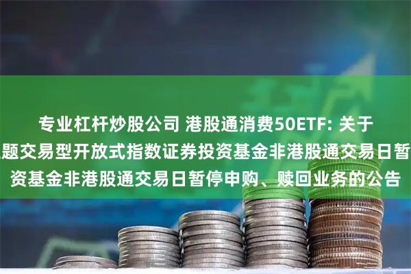 专业杠杆炒股公司 港股通消费50ETF: 关于汇添富国证港股通消费主题交易型开放式指数证券投资基金非港股通交易日暂停申购、赎回业务的公告